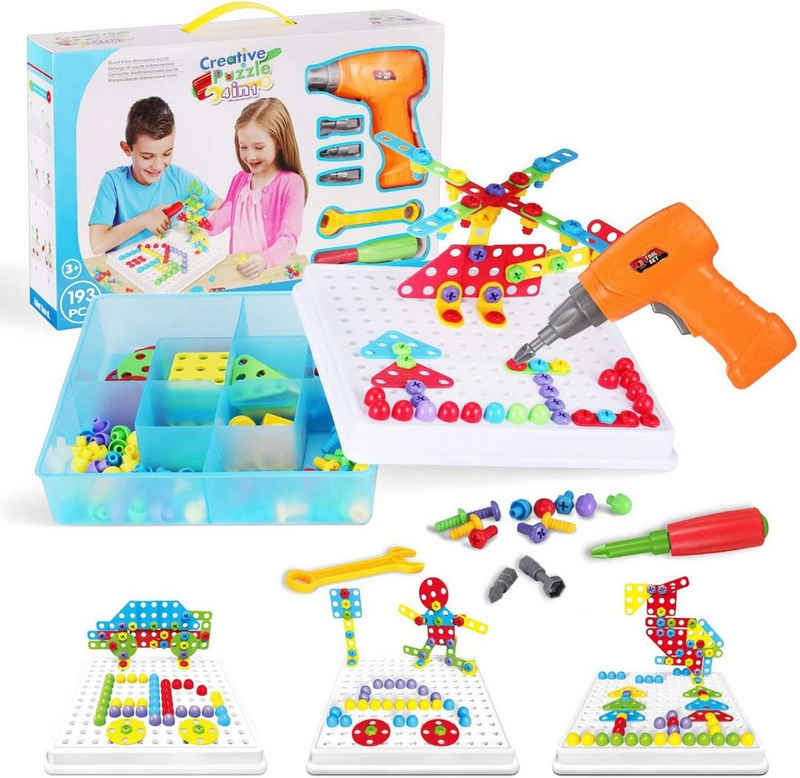 BeebeeRun Lernspielzeug »Mosaik Steckspiel« (193-St., Kreatives DIY Spielzeug Spielwerkzeug für Kinder Mädchen Jungen), 3D Puzzle Kinder Bausteine mit Drillen