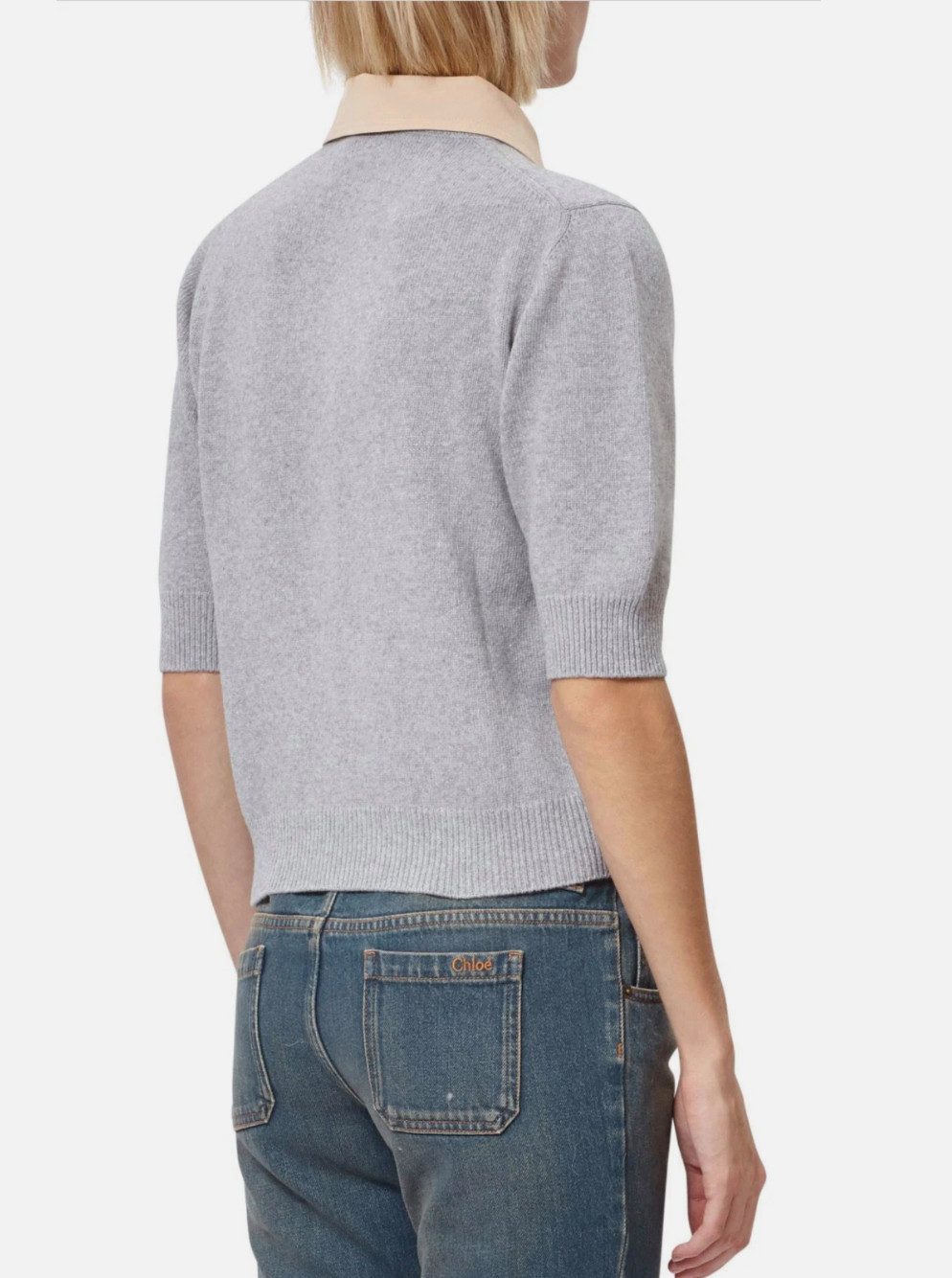 Chloé Strickpullover Damenpullover Pulli mit Schleifenkragen Abnehmbarer Schleifenkragen mit Knopfverschluss