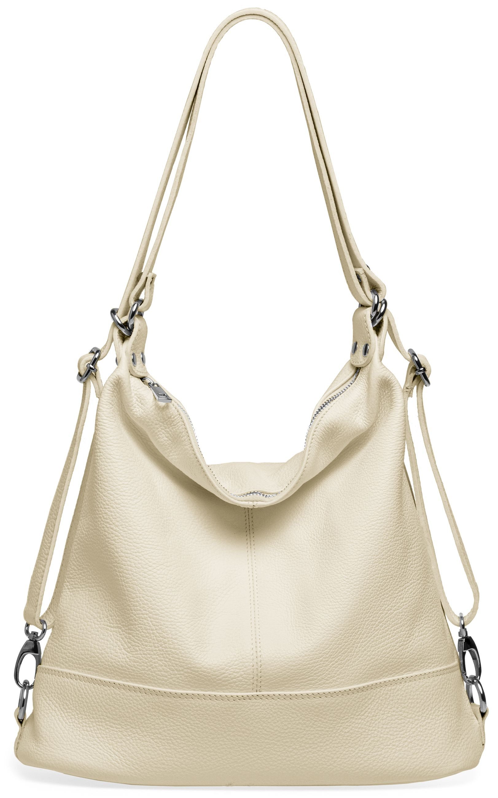 Caspar Schultertasche 2 in 1 Rucksack Damen Leder Tasche - PREMIUM LINE - Modell No.796, Casual, robust & unempfindlich - 100% Echtleder - Handmade in Italy