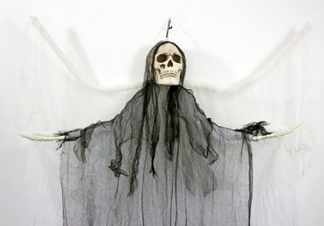 Das Kostümland Dekofigur Halloween Todesengel mit Flügeln und Totenkopf - 180 cm - Gruselige Skelett Geister Party Dekoration