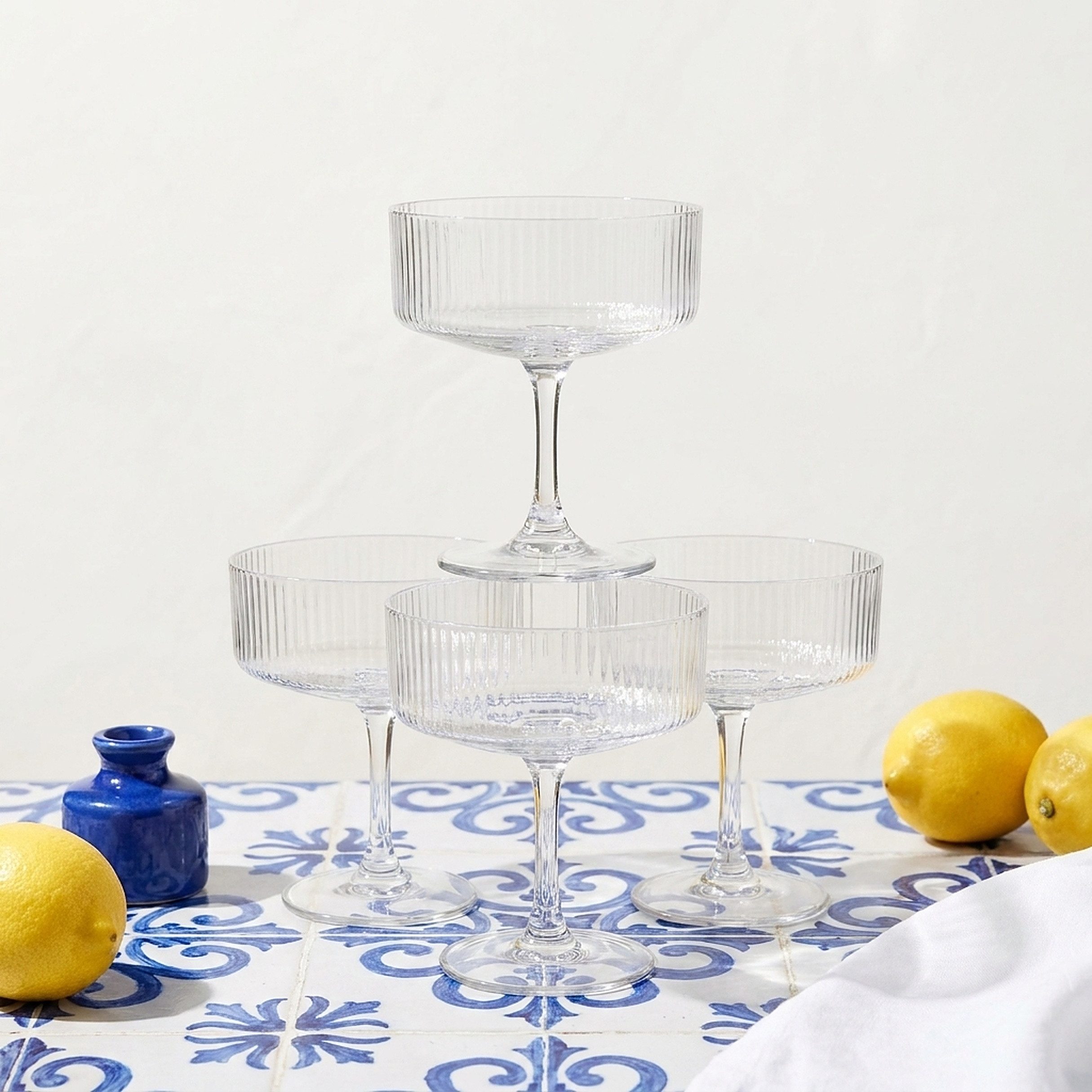 DAL CERO Gläser-Set BIANCO & COBALT Cocktailgläser geriffelt, 4-tlg., 1-12er Sets / mit Stiel – Bild 2 von 5