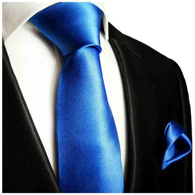 Paul Malone Krawatte Herren Seidenkrawatte Schlips mit Tuch modern uni satin 100% Seide (Set, 2-St., Krawatte mit Einstecktuch) Breit (8cm), blau 905