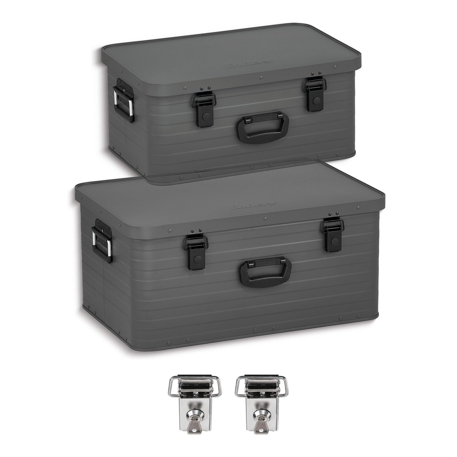 Enders® Aufbewahrungsbox Alukisten-Set 47+80 Liter Grau mit Schloss, Alukiste Transportbox Lagerbox Alukoffer Metallkiste Alubox