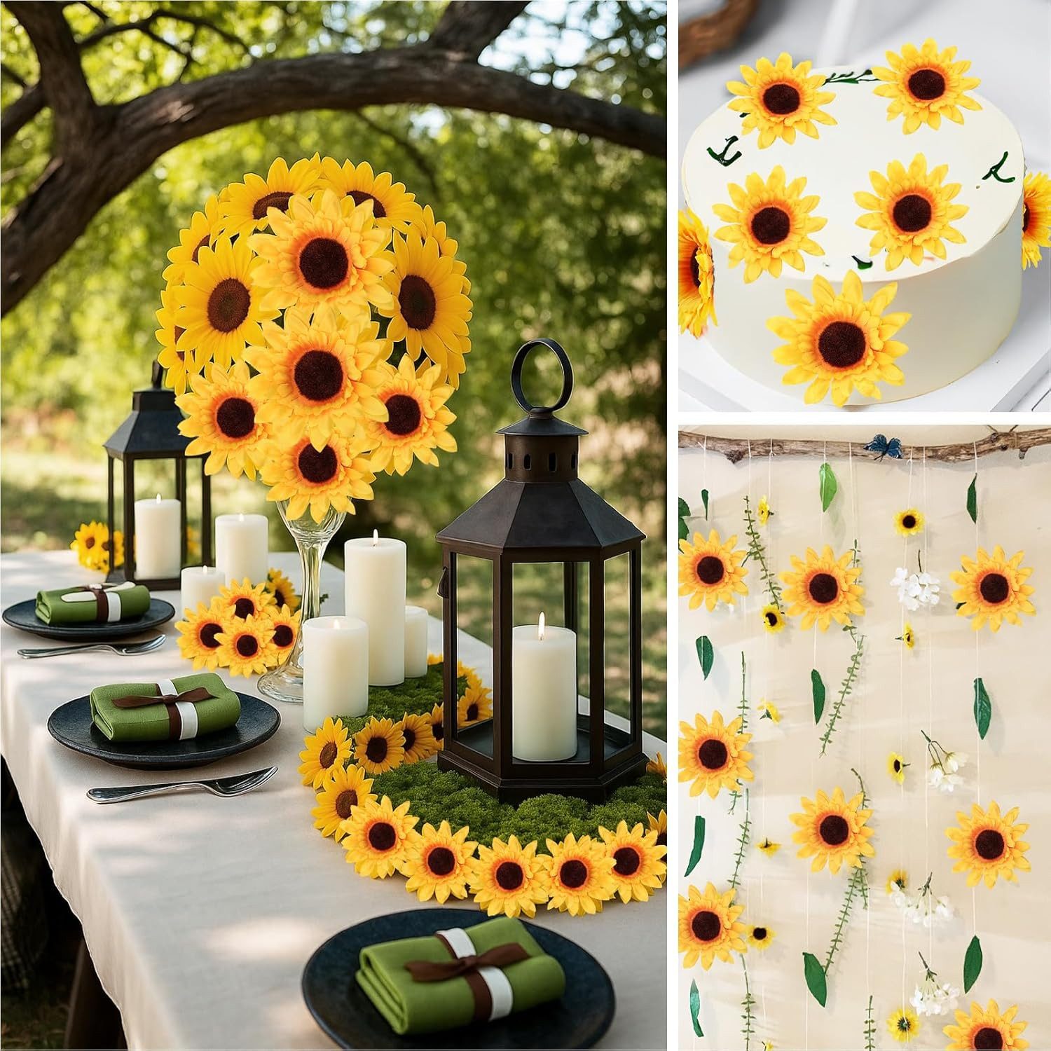 Kunstblume 24 Stück Künstliche Sonnenblumen Realistische Sonnenblumen Köpfe, FOUORTUNATE-BEE, für DIY, Kränze, Tischdeko, Hochzeit, Garten, Basteln – Bild 5 von 5