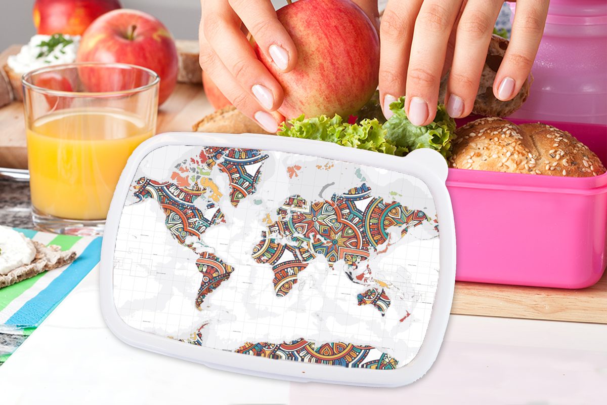 Mädchen, Kunststoff Brotdose Kinder, für Erwachsene, - Farbenfroh, Kunststoff, rosa (2-tlg), Snackbox, - Weltkarte Dekoration Lunchbox Brotbox MuchoWow