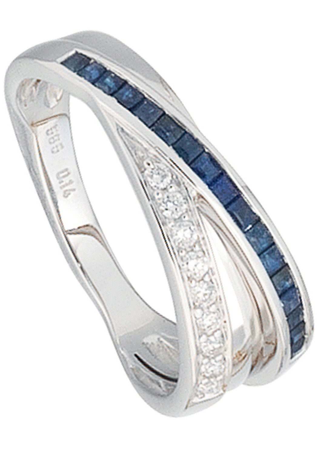JOBO Fingerring Ring mit Safir und 9 Dia... JOBO Fingerring Ring mit Safir und 9 Dia...