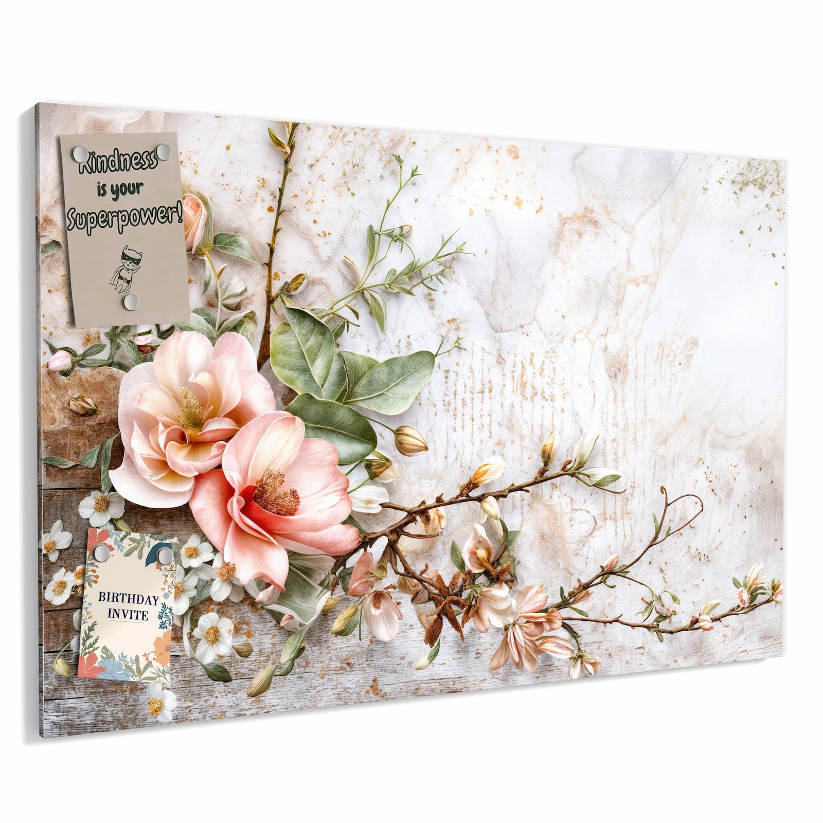 Primedeco Memoboard Metall Warme Blumenarrangement – beschreibbar & magnetisch, (Inklusive Stift, Magnete und Montagematerial, 1-tlg., 9 verschiedene Größen), Magnetisch und Beschreibbar