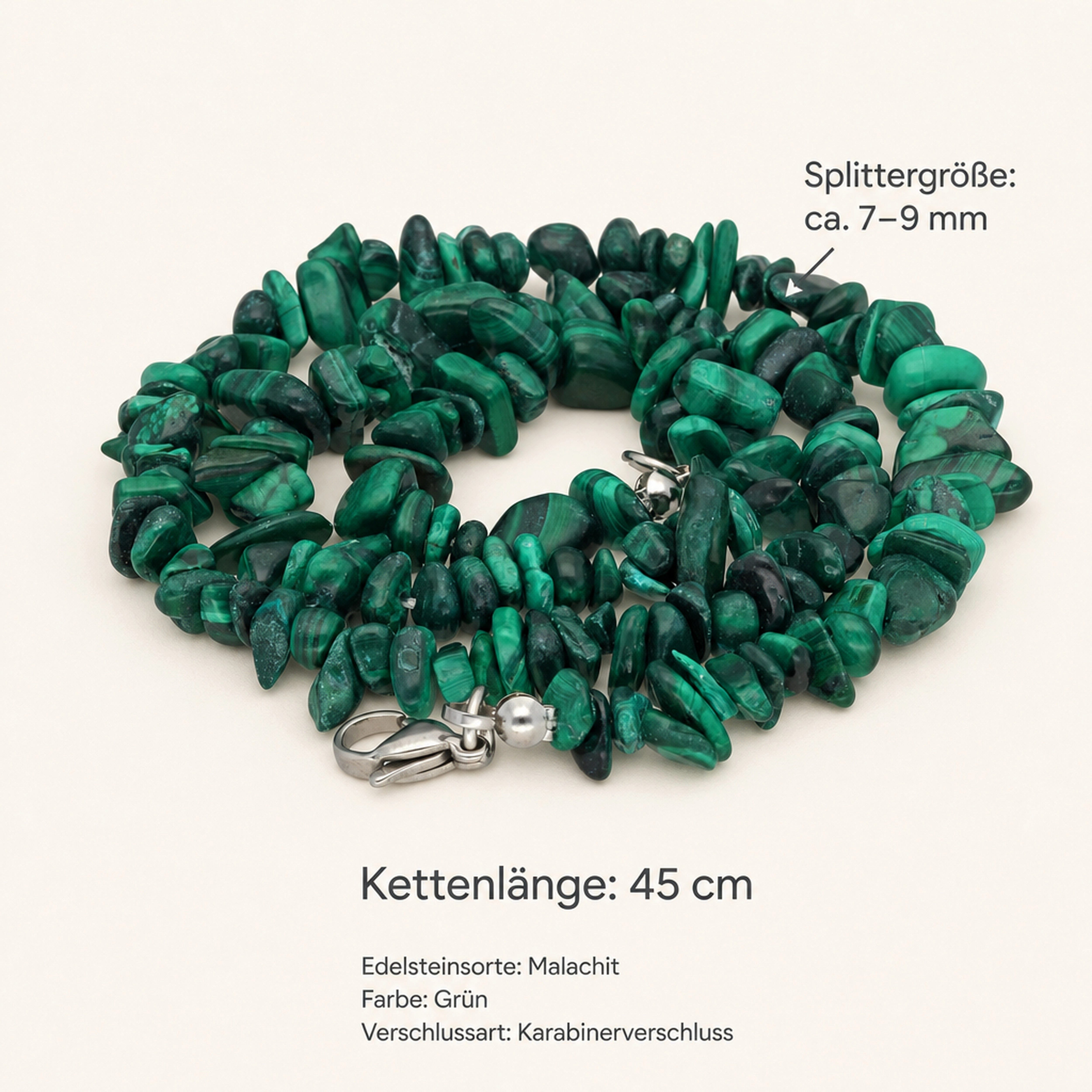 Lebensquelle Plus Kette ohne Anhänger Malachit Splitterkette, 45 cm + Verschluss – Bild 3 von 5