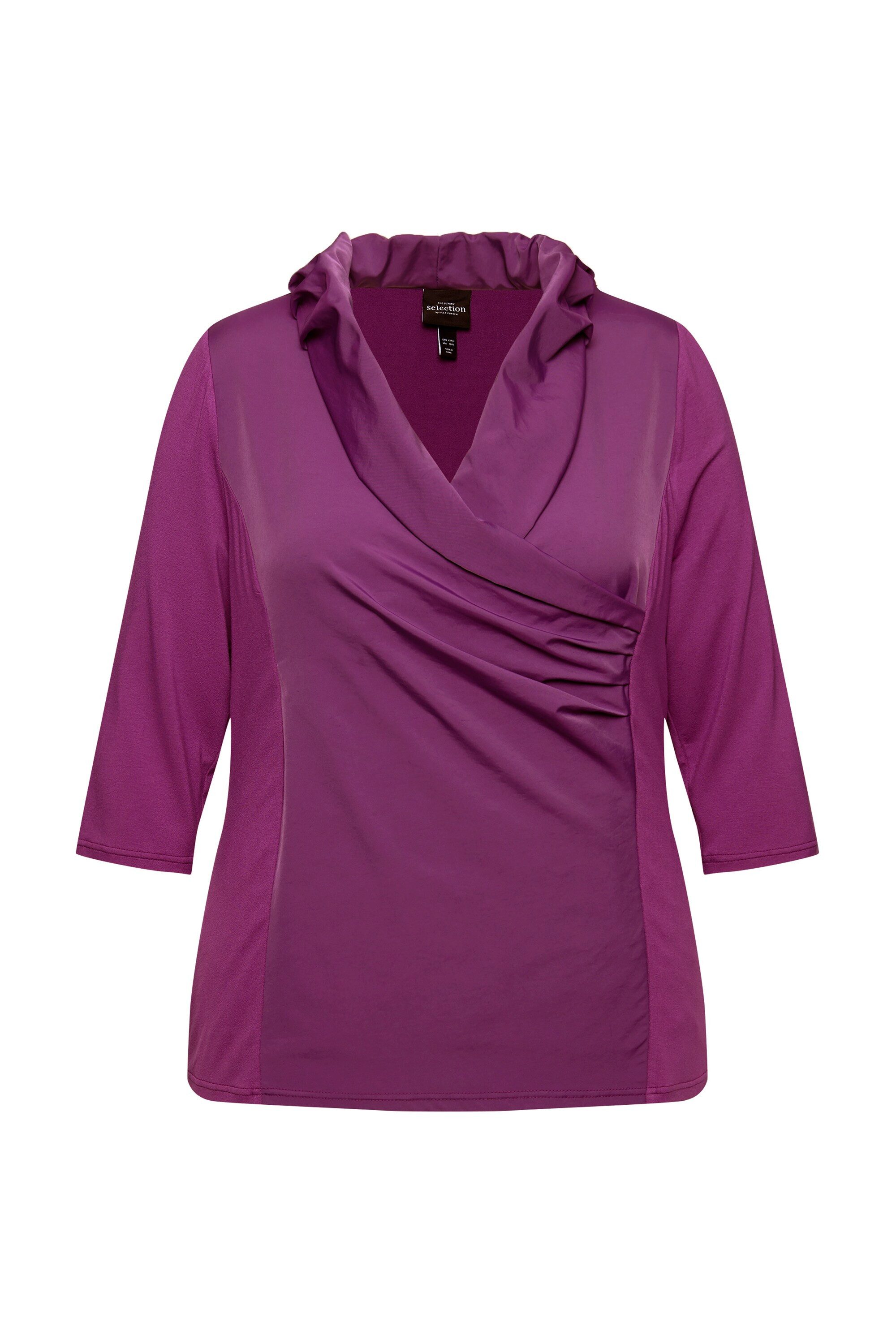 Ulla Popken T-Shirt Shirt Taft-Kragen Classic V-Ausschnitt 3/4-Arm günstig online kaufen