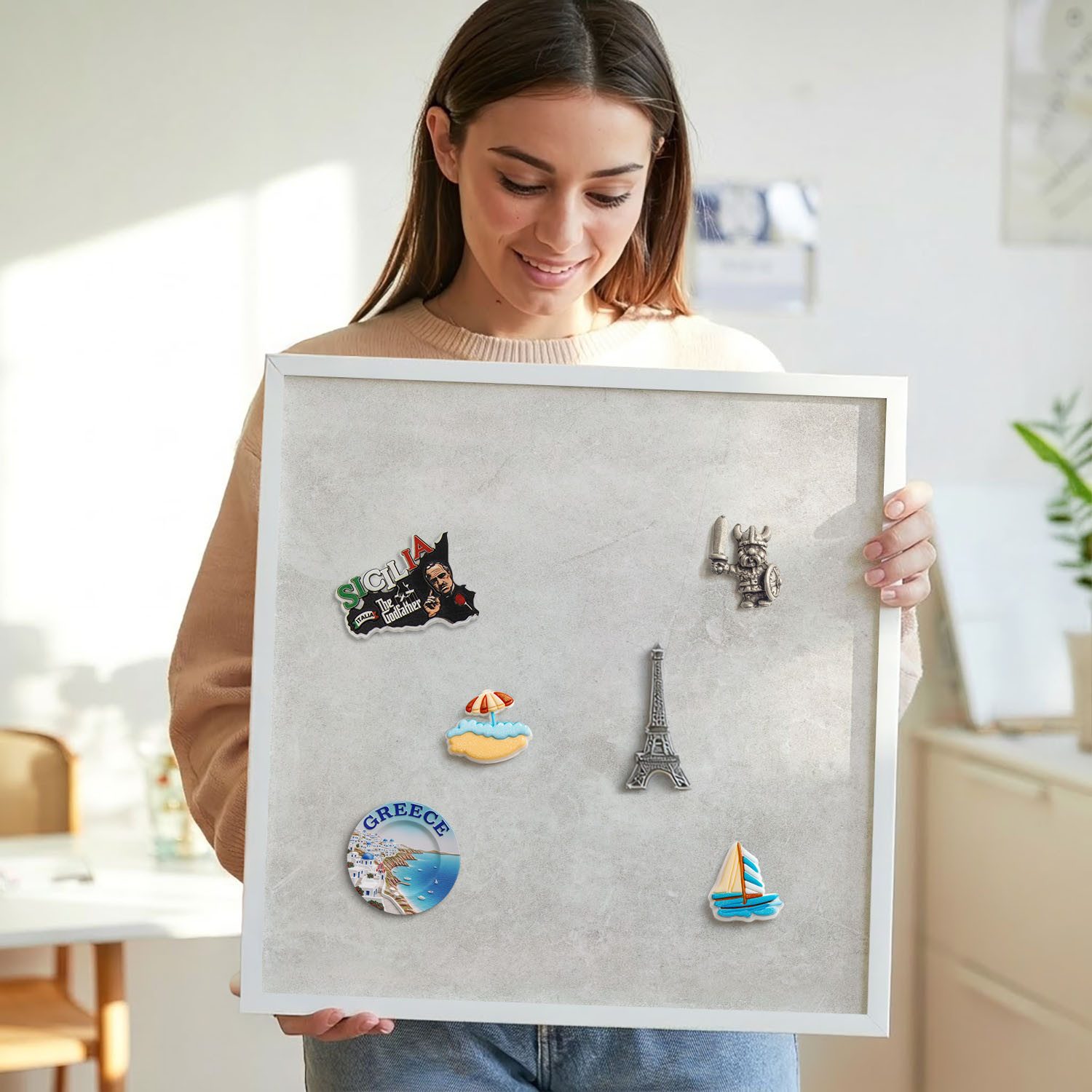 Tulup Magnettafel Magnettafel mit dekorativem Rahmen für Zuhause und Arbeitsplatz, Graue Eleganz, Grau