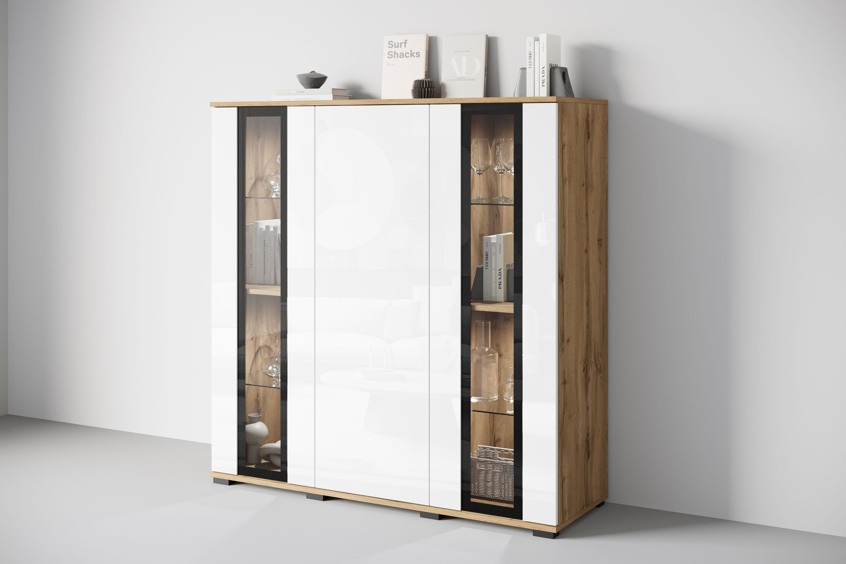 Home affaire Highboard Caro, modernes Design mit Glaseinsätzen, Breite 120 günstig online kaufen