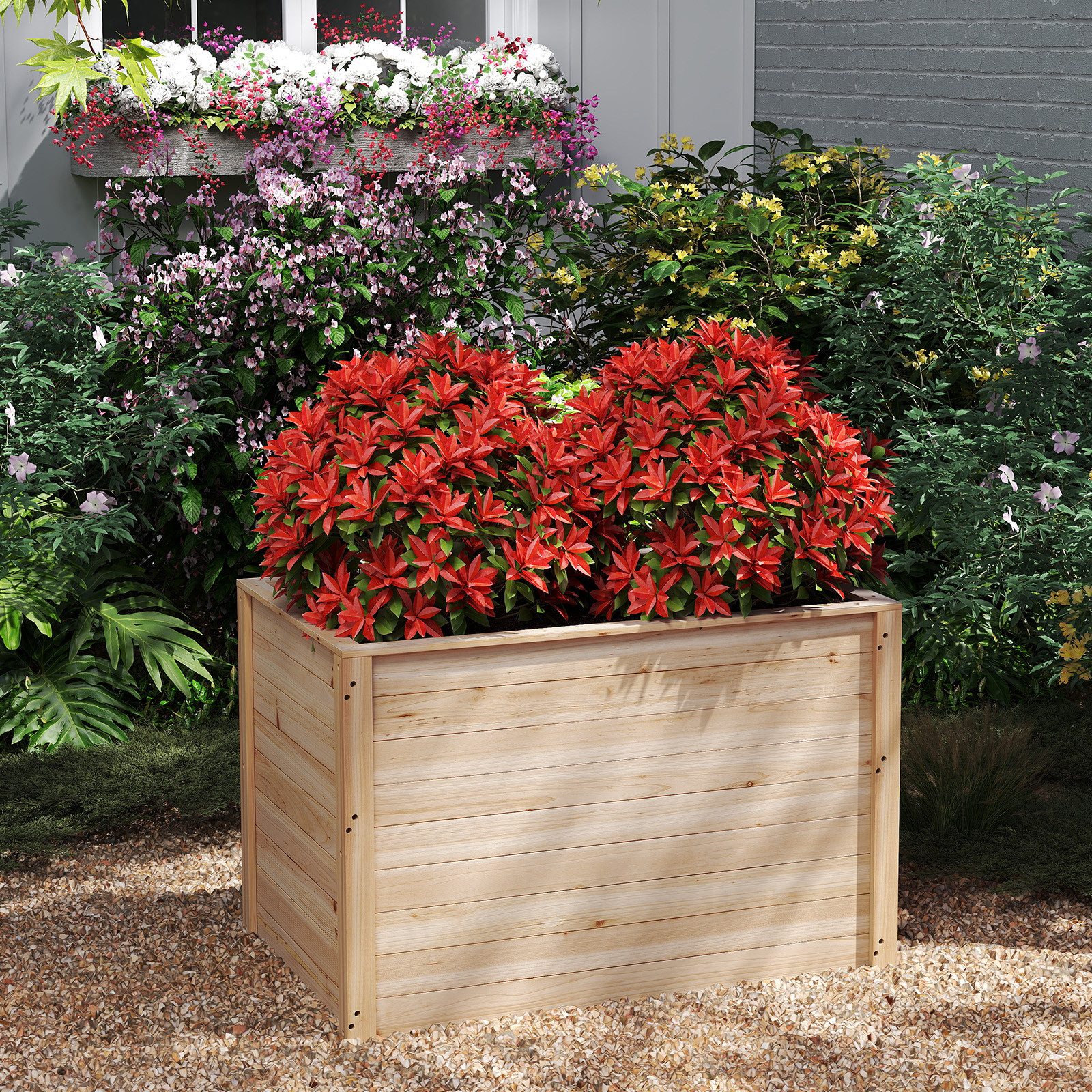 COSTWAY Blumenkasten (1 St), erhöhtes Hochbeet, Pflanzkasten mit offenem Boden, Massivholz