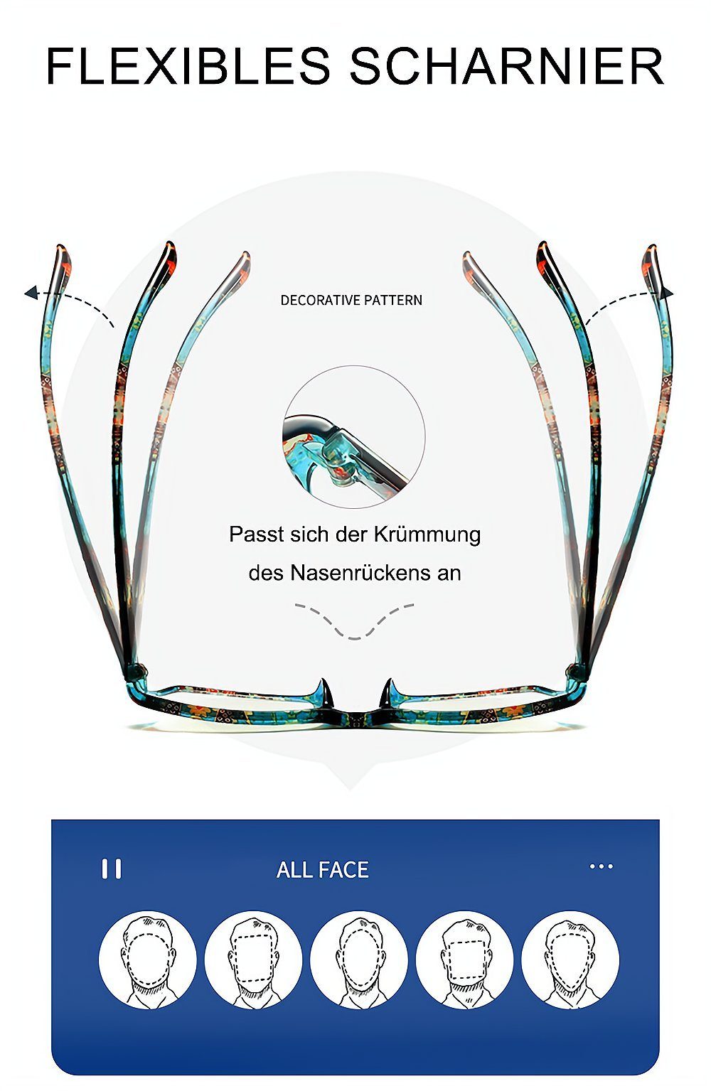 PACIEA Grün+Blau 2-PaareBlaulichtfilter Lesebrille Damen SchmalMusterfür