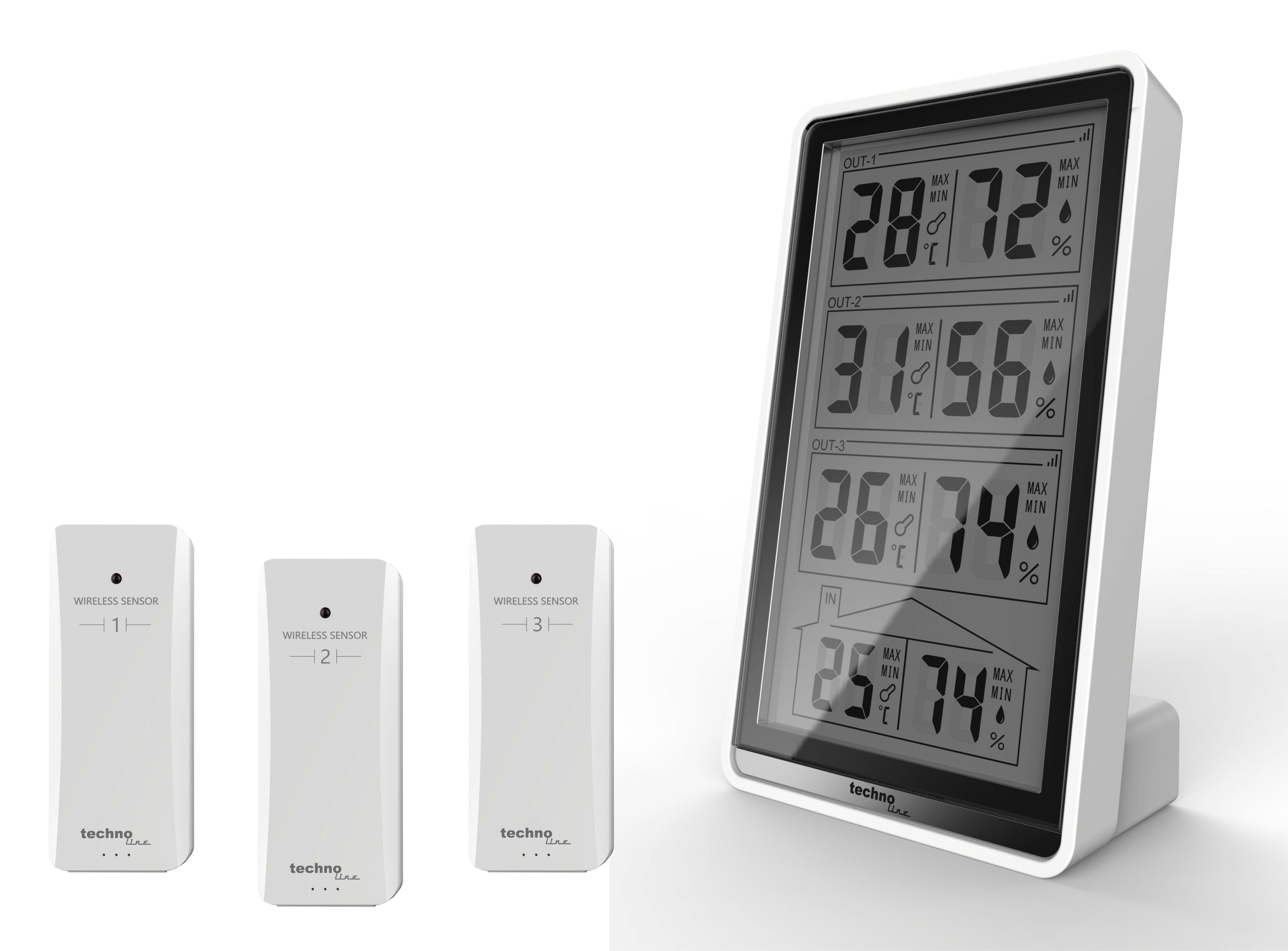 technoline WS 7060 Wetterstation (inklusive 3 Außensensoren, 3x Anzeige für Temperatur und Luftfeuchte)