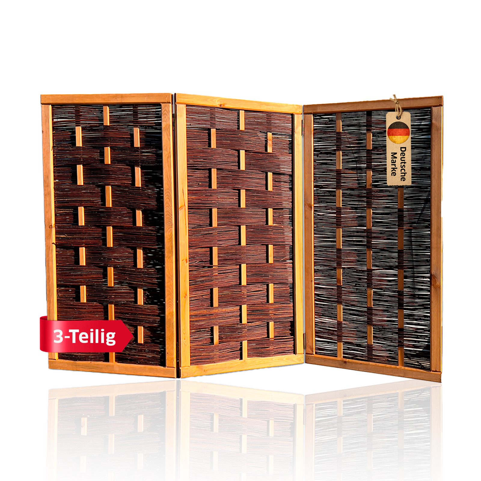 NOOR Paravent Weide DELUXE - klappbar - Sichtschutz-Module (3 St), hochwertiger Wind- und Sichtschutz für Garten, Terrasse und Balkon