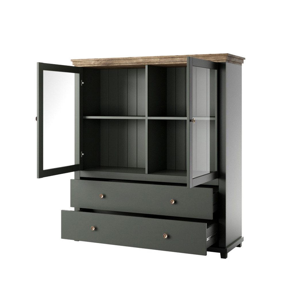 Lomadox Highboard EPSOM-83, grün mit Lefkas Eiche Nb. 126/138/42 cm günstig online kaufen