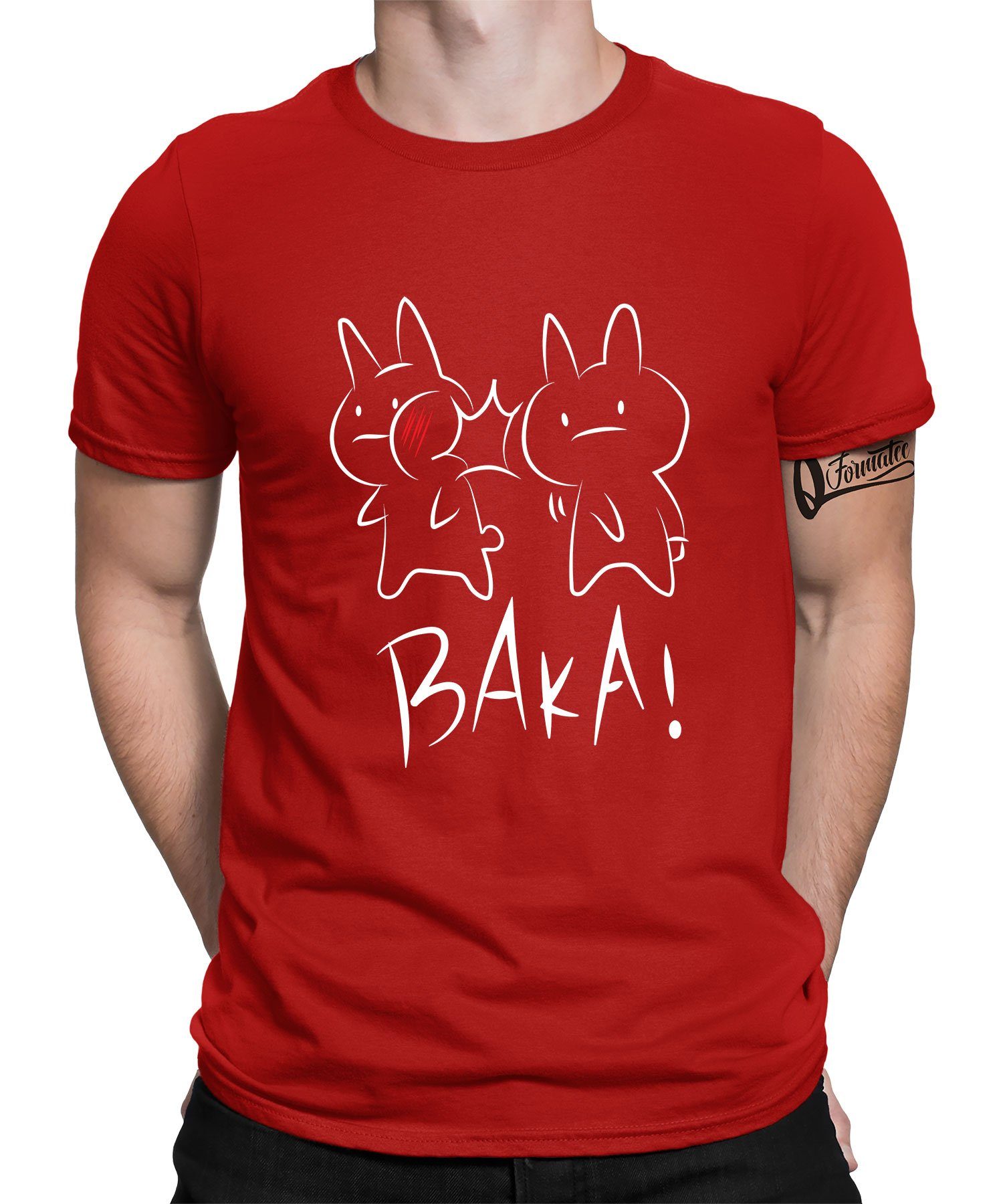 Quattro Formatee - T-Shirt Rot Baka Anime Kurzarmshirt Ästhetik (1-tlg) Japan Herren