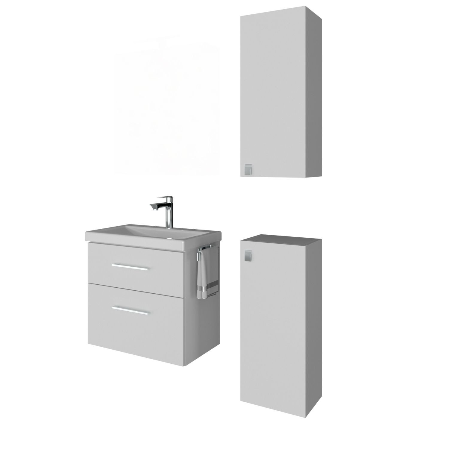 Planetmöbel Badmöbel-Set Badmöbel-Set 63cm mit 2x Midischrank, (Waschbeckenunterschrank, Badezimmerschrank)