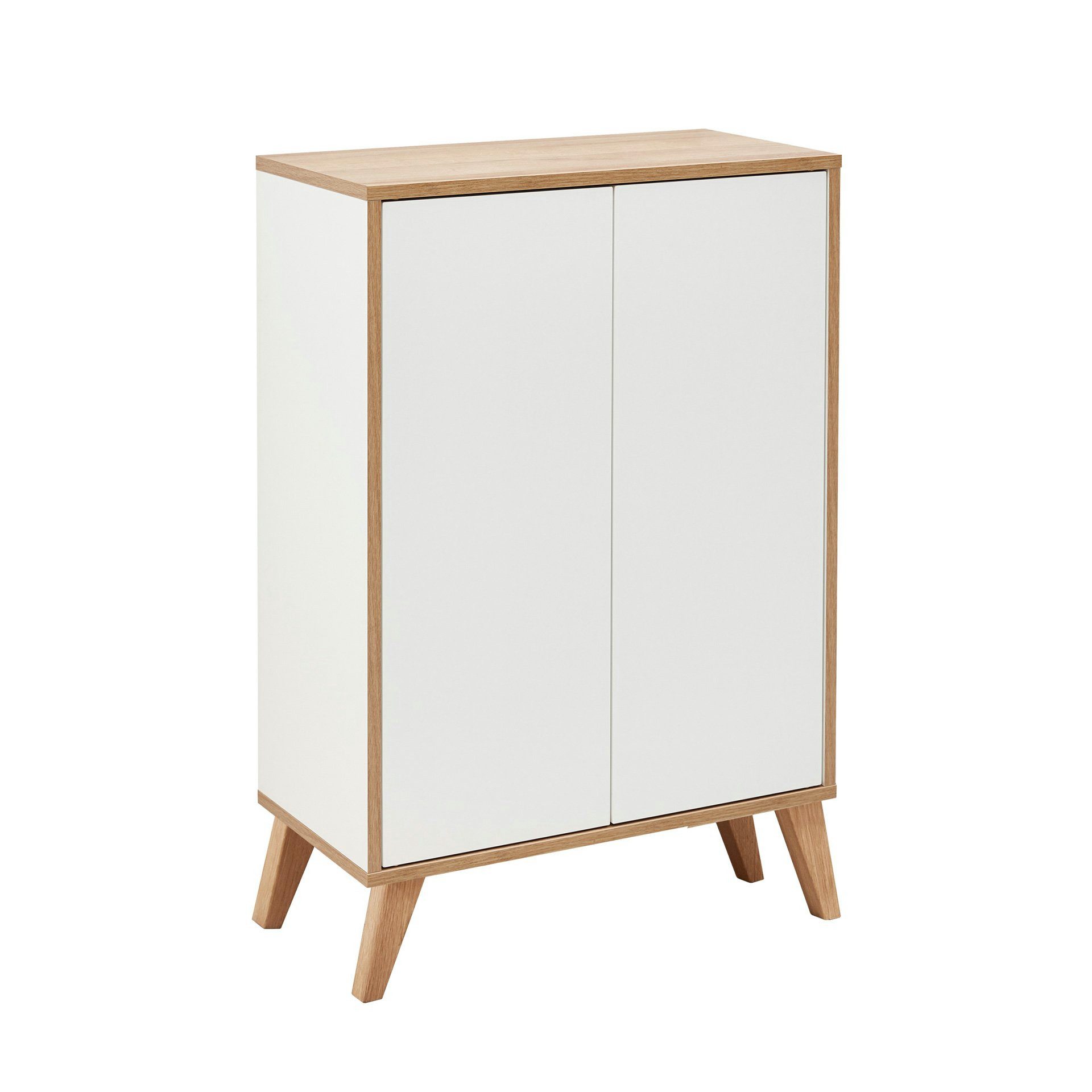 FACKELMANN Badmöbel-Set Finn Doppel Midischrank 60 cm mit Füßen, hell braun / weiß