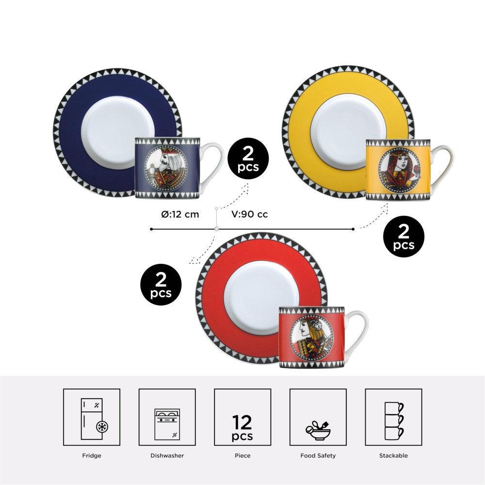 Kütahya Porselen Kaffeeservice Rüya 12-tlg. Kaffeeset für 6 Personen – Bunt & Elegan