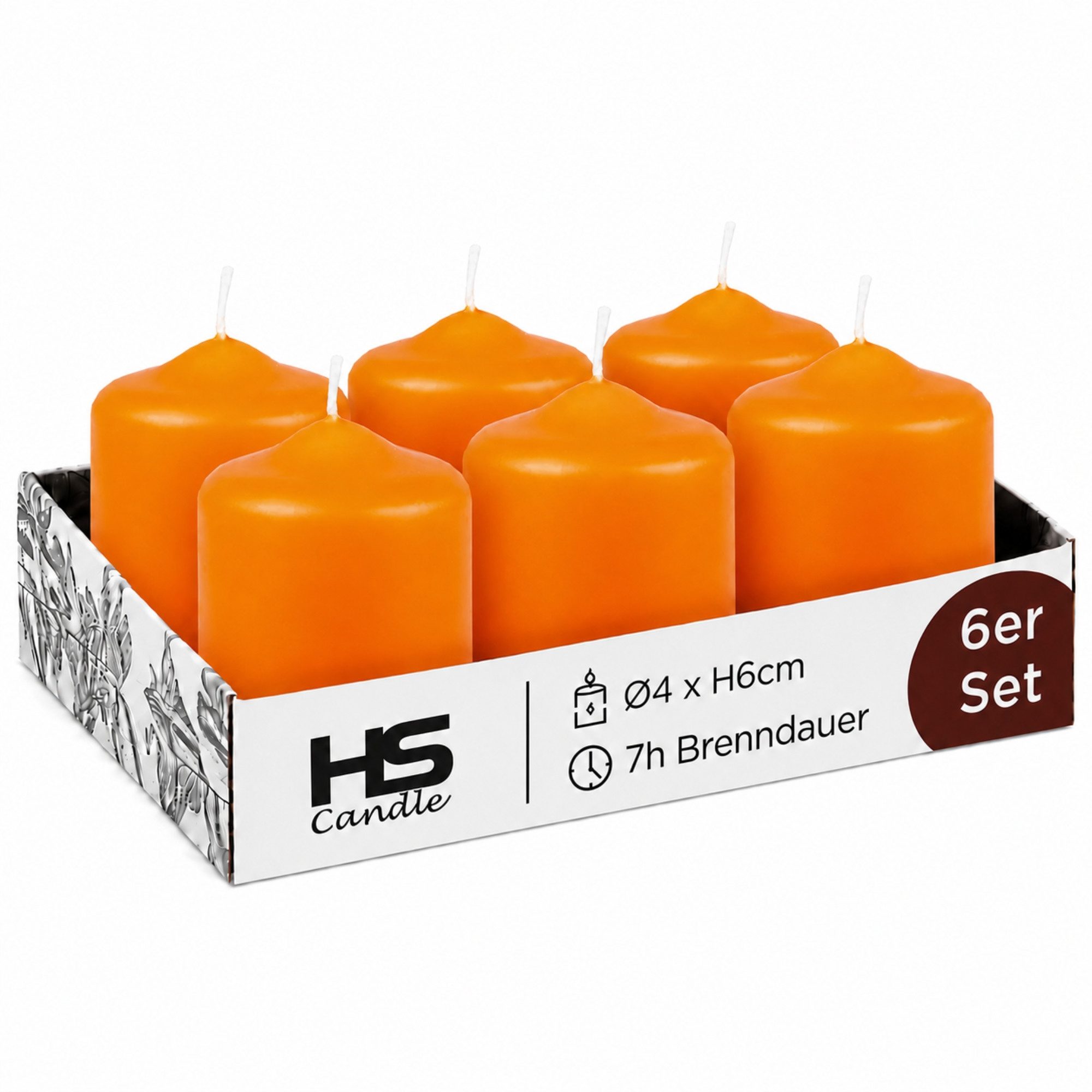 HS Candle Stumpenkerze kompakt und unparfümiert (6-tlg., Dekolicht), Ø4xH6 cm Teelichtgröße, bis zu 7h Brenndauer je Kerze, Wachsmischung