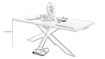 Massivart® Baumkantentisch TIMY / Massivholz Akazie lackiert / 26 mm Tischplatte, Baumkante / X-Gestell Metall schwarz / Industrial