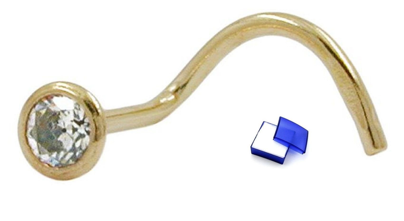 unbespielt Nasenpiercing Nasenstecker 2.5 mm Zirkonia rund weiß 375 Gold inkl. Schmuckbox, Goldschmuck für Damen und Herren