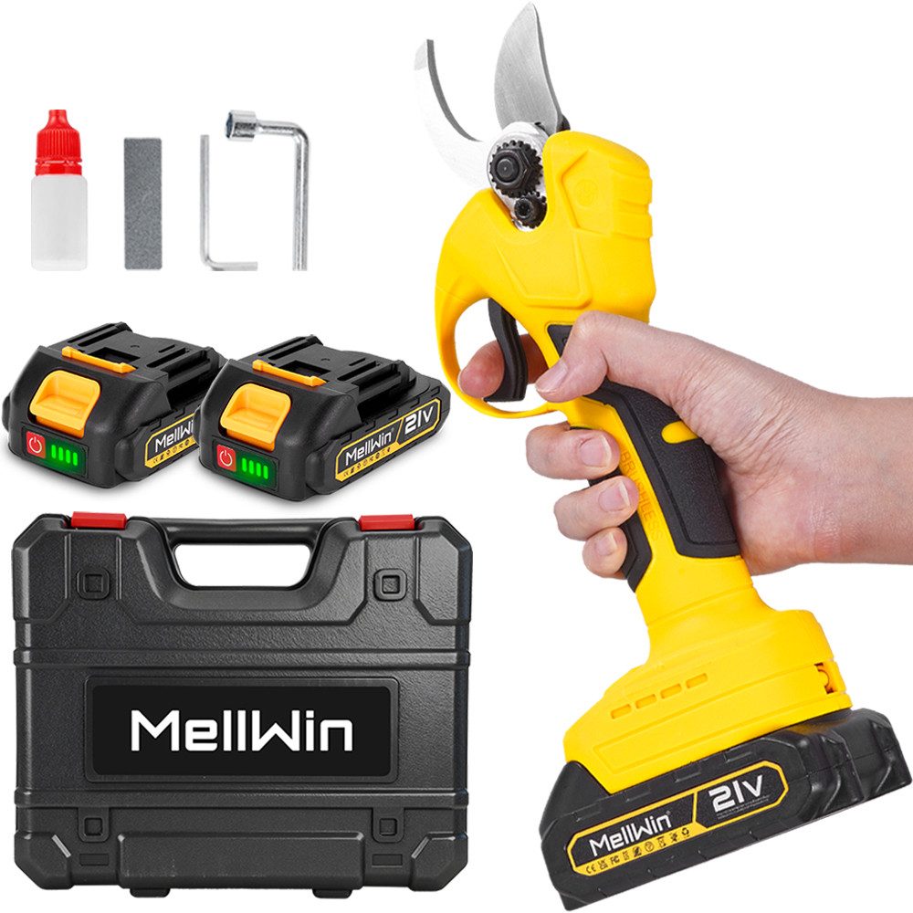 MELLWIN Akku-Astschere mit bürstenlosem Motor, 30 mm maximaler Schnittdurchmesser, SK5-Klinge & 2x 2,0 Ah Akkus für Obstbäume und Garten