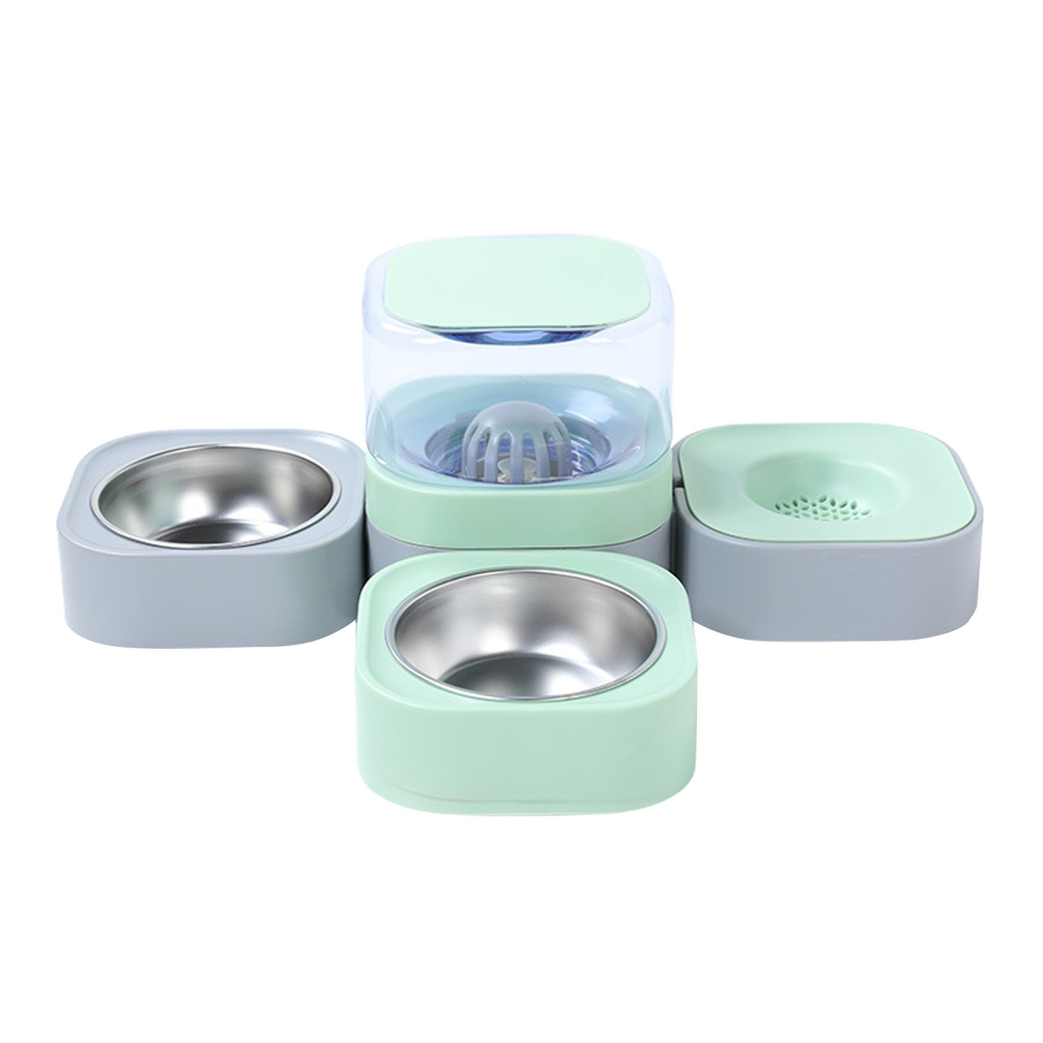 FELIXLEO Fisch-Futterspender Automatischer Futterspender Hunde Katzen Wasserspender 2 Näpfe