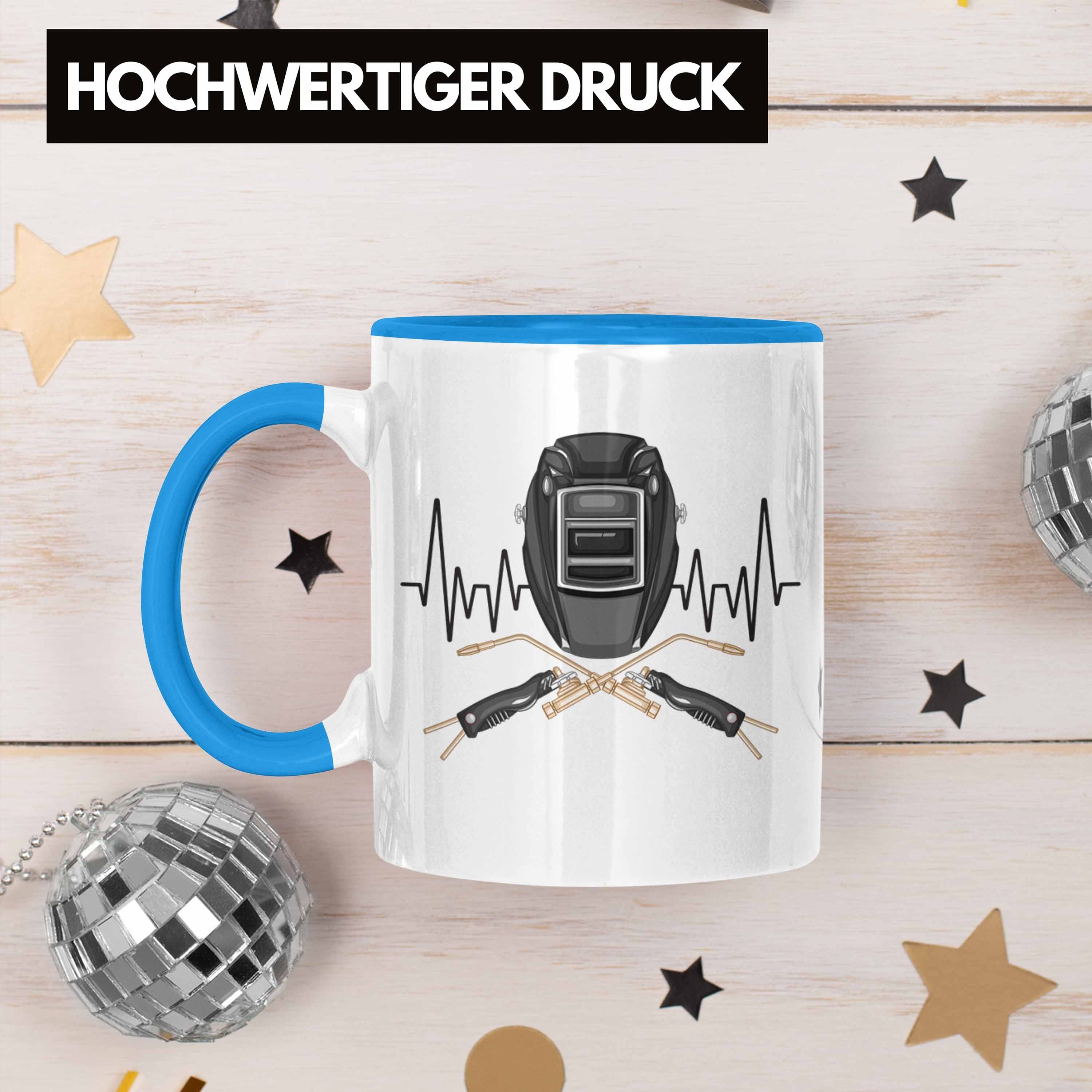 Schweißen - Trendation Schweißer Schloss für Tasse Geschenk Blau Trendation Tasse Herzschlag