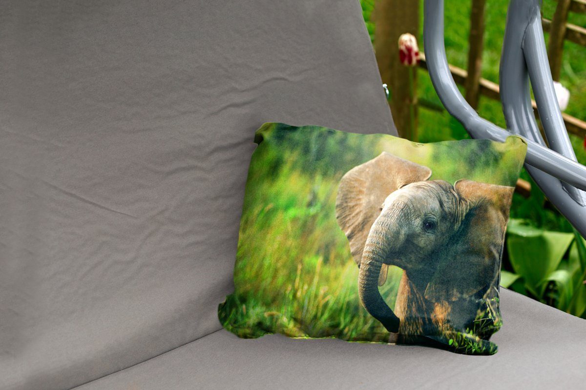 Elefant MuchoWow - Polyester, Natur, Kissenhülle Outdoor-Dekorationskissen, Dekokissen - - Grün Tiere Dekokissenbezug,