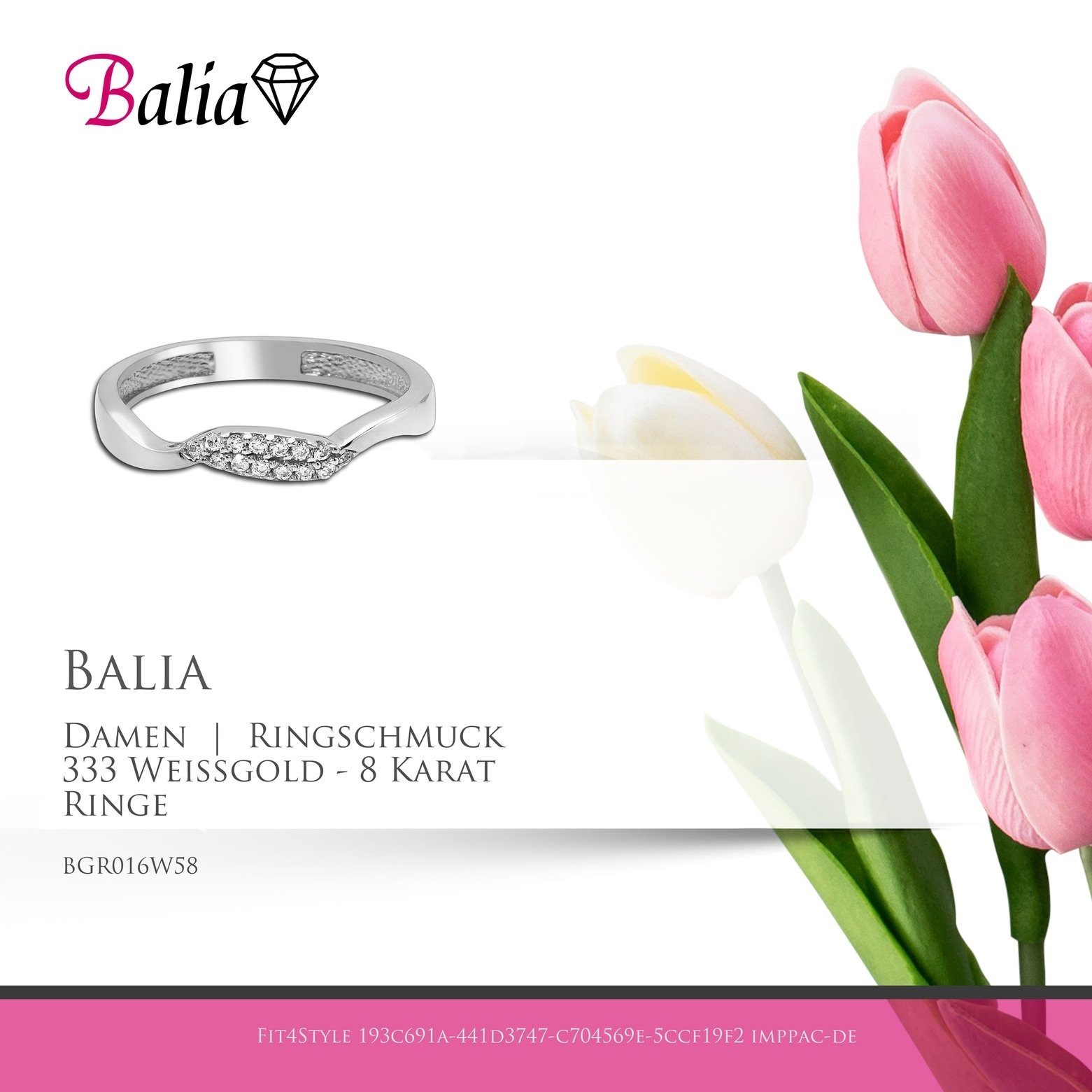 Balia Goldring Karat Damen - Welle 8 Ring Weißgold (Fingerring), Damen 333 Gold Gr.58 8Kt Ringe, 58 Welle, (18,4) Balia