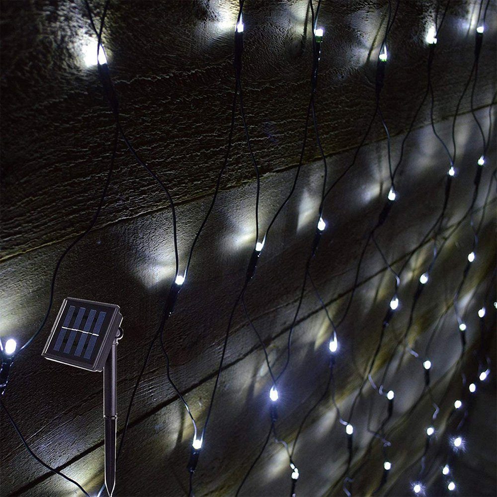 Rosnek LED-Lichternetz Solar Wasserdichte Mesh Lichterkette für Weihnachten Party Garten deko, 1.5*1.5M/3*2M, Solar Lichternetz Außen Inner mit 8 Modi Weiß