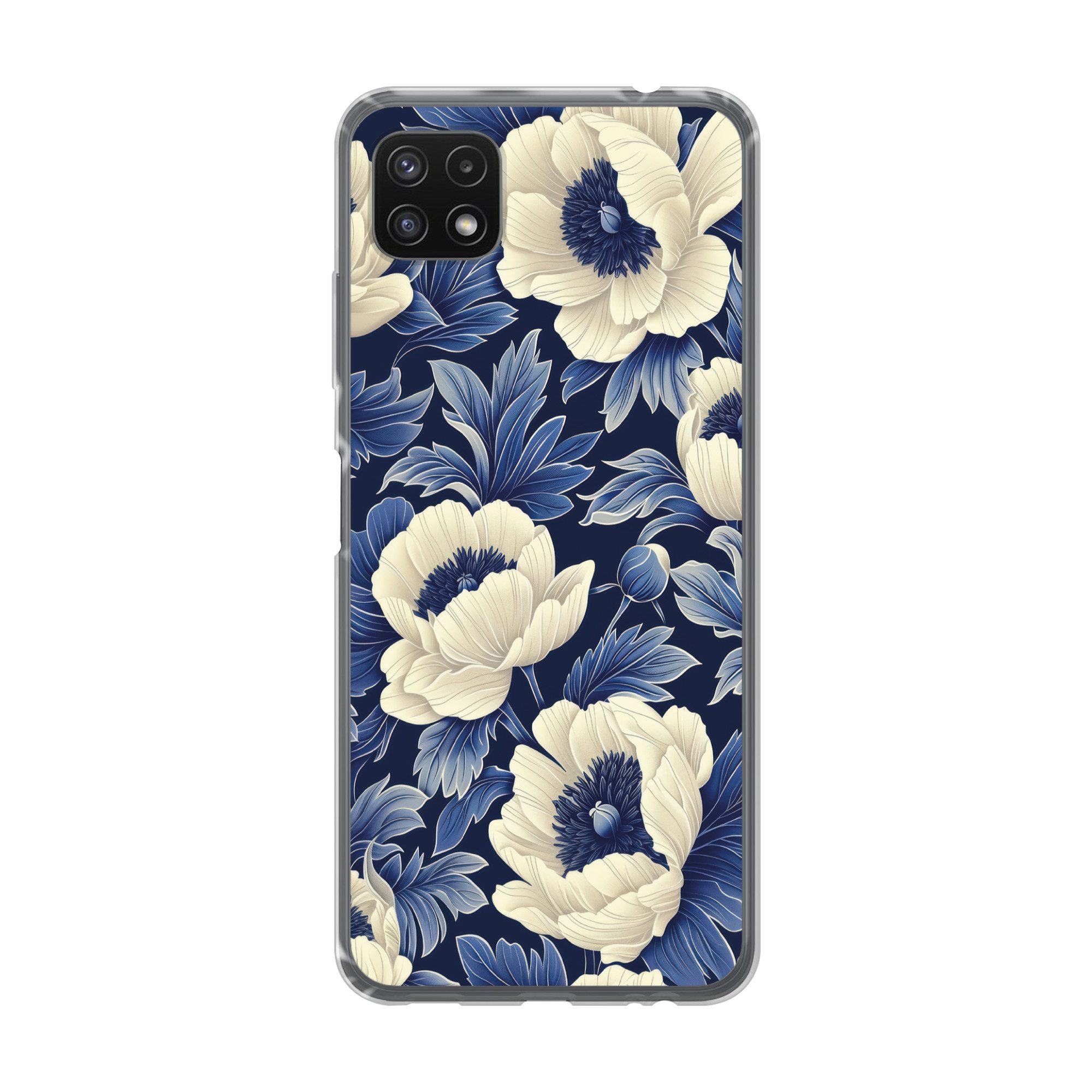 MuchoWow Handyhülle für Samsung Galaxy A22 5G Blumen - Muster - Blau - Weiß, Smartphone-Bumper, Print, Handy Schutzhülle Dünn