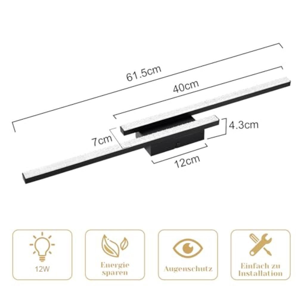 Nettlife LED Deckenleuchte Flur Wohnzimmer Schwarz modern Kristall Deckenlampe 12/24W, LED fest integriert, Warmweiß, Kristalle 12W 61.5*7*4.3 für Wohnzimmer Fl – Bild 3 von 5