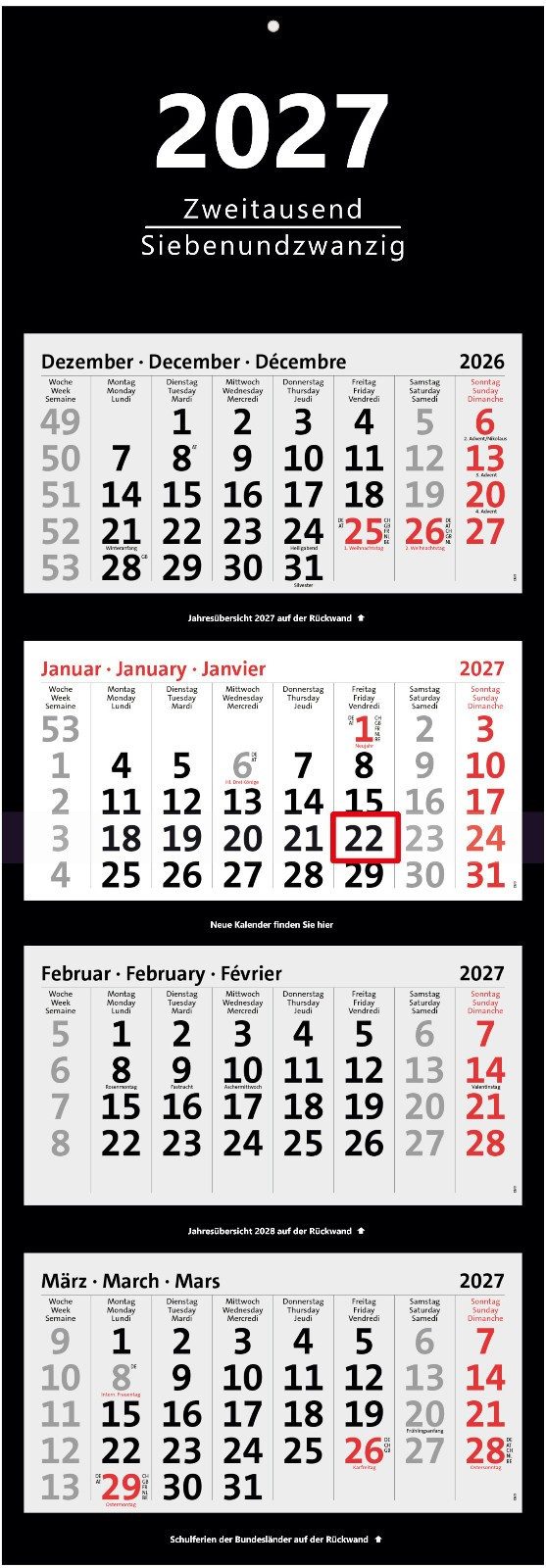 Anschütz Wandkalender XXL 4-Monatskalender 2027