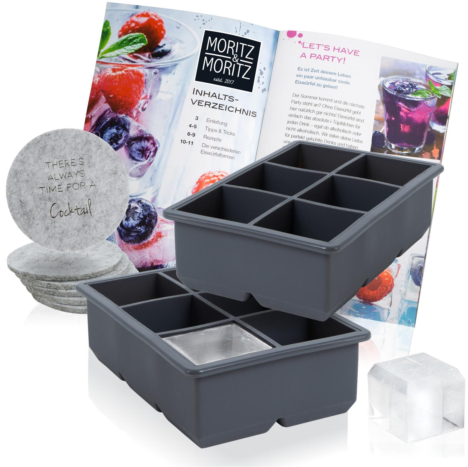 Moritz & Moritz Eiswürfelform Moritz & Moritz 2x Eiswürfelform Eckig kl., (2er Set 9-tlg), Silikonform für 12 Eiswürfel in Würfelform