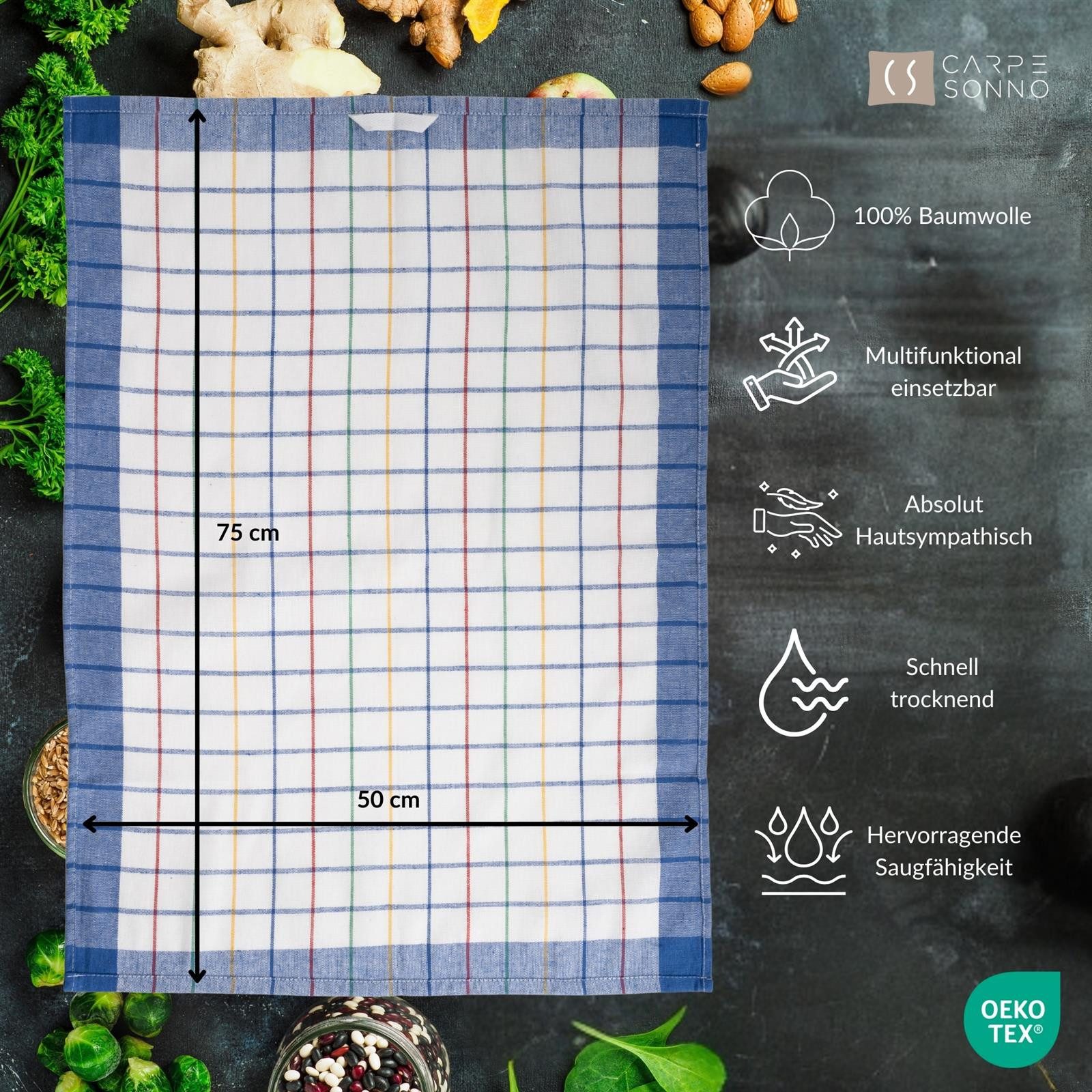 Carpe Sonno Geschirrtuch 100% Baumwolle Spültuch Trockentuch Allzweck-Tücher - GASTRO QUALITÄT, (Spar-Set, 10-tlg., 10 Geschirrtücher), Geschirrhandtuch saugstark mit Aufhänger für Küche Haushalt Home