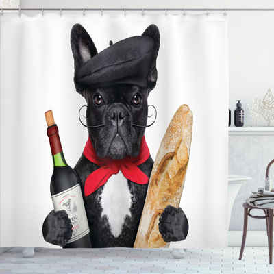 Abakuhaus Duschvorhang Moderner Digitaldruck mit 12 Haken auf Stoff Wasser Resistent Breite 175 cm, Höhe 180 cm, Bulldogge Französisch Hund Rotwein