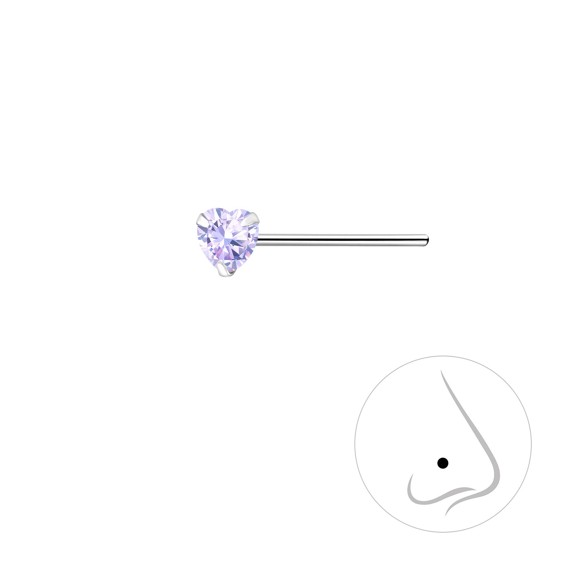 Nasenpiercing 3mm Herz Zirkonia Nasenstecker 925 Silber