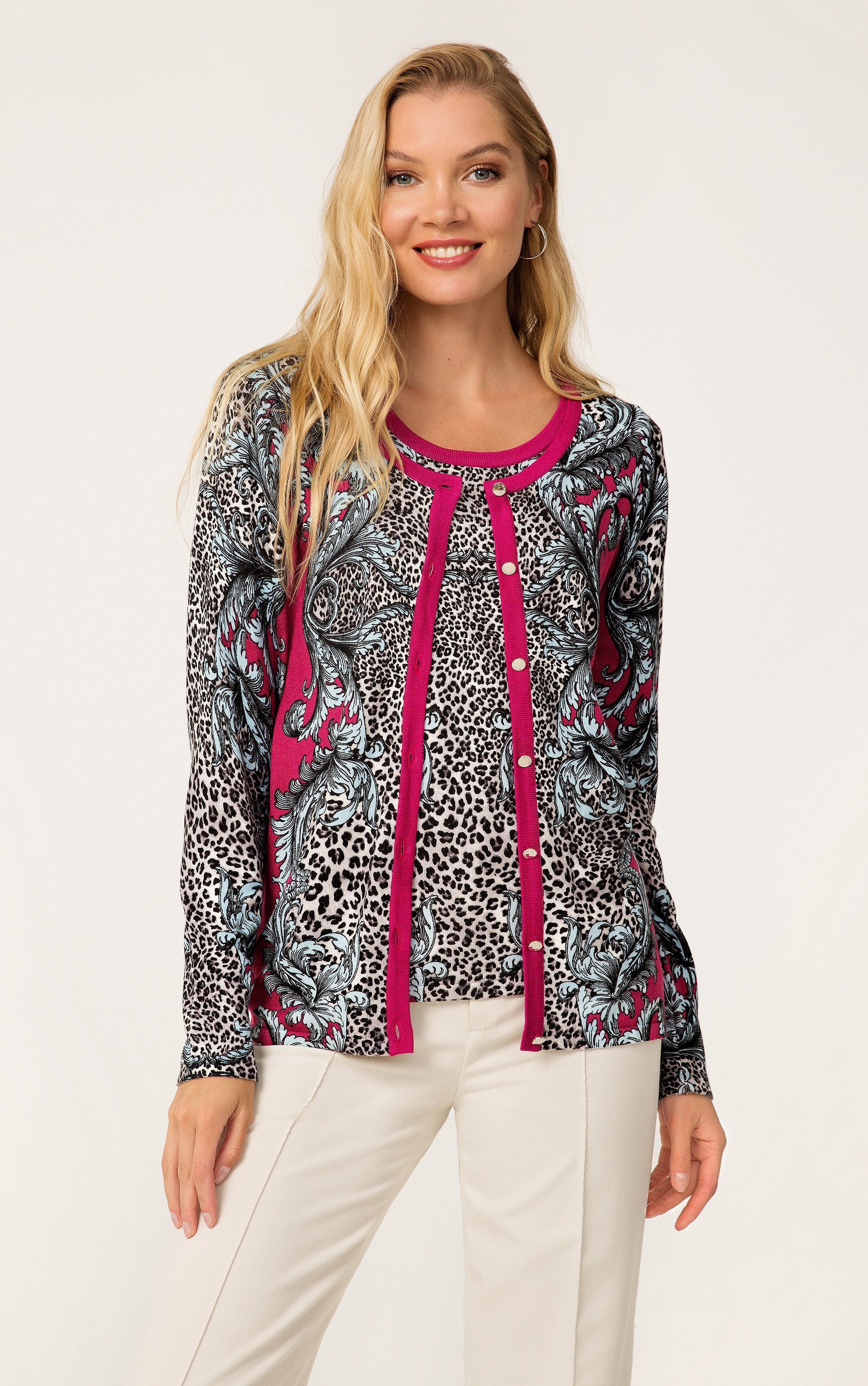 Passioni 2-in-1-Strickjacke Twinset im Leopardenstil günstig online kaufen