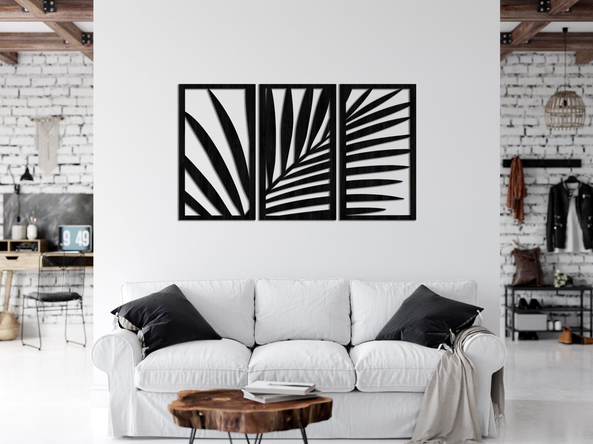 ORNAMENTI Mehrteilige Bilder 3D Wanddeko, grosse Handmade Holzbild,Palmblatt, stilvolle Wandbild