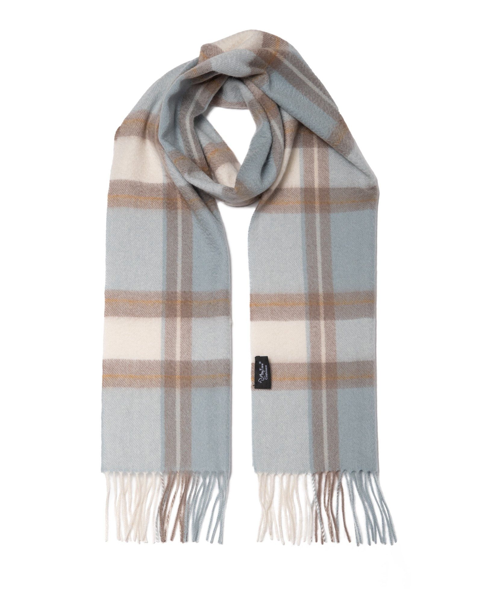 MayTree Kaschmirschal 100% Kaschmir, Tartan hellblau, taupe, weiß, (Stück, 1-St), 100% Kaschmir