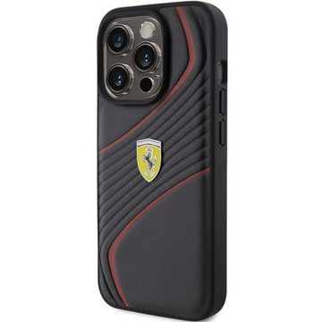 Ferrari Smartphone-Hülle Ferrari Apple iPhone 15 Pro Schutzhülle Case Twist Metal Logo Schwarz