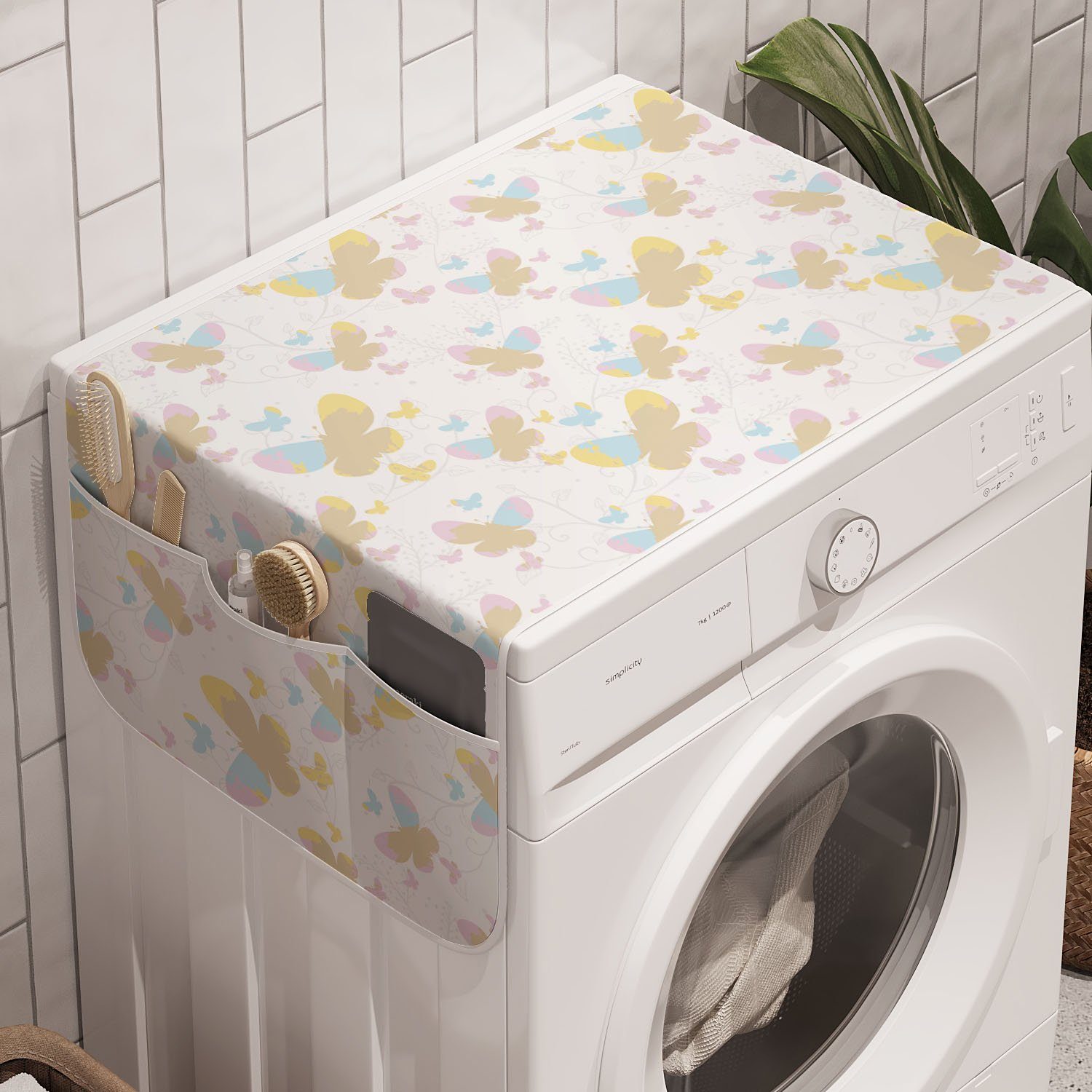 Abakuhaus Badorganizer Anti-Rutsch-Stoffabdeckung für Waschmaschine und Trockner, Pastell Schmetterlinge in Aquarell