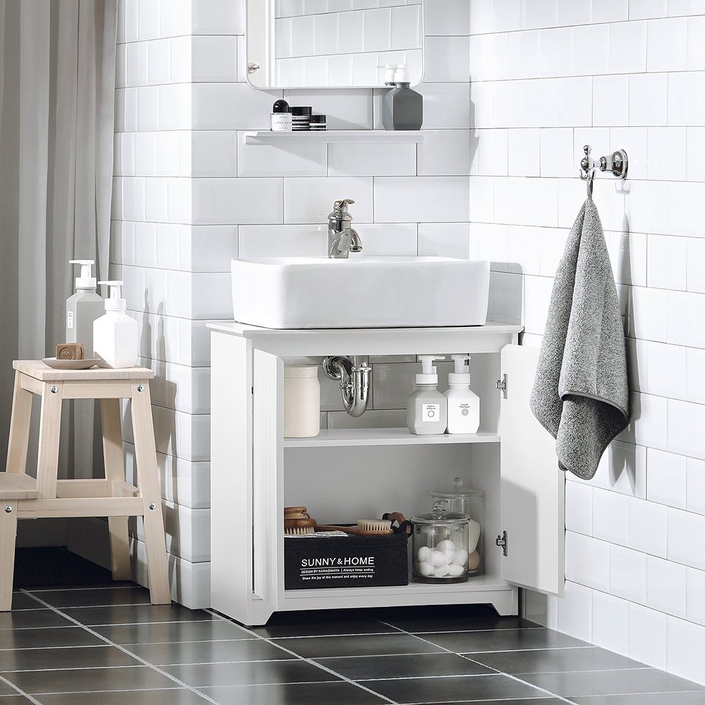 SoBuy Waschbeckenunterschrank BZR108, Waschbeckenunterschrank, Waschtisch Unterschrank, Badschrank Badezimmerschrank mit 2 Türen, Badezimmermöbel