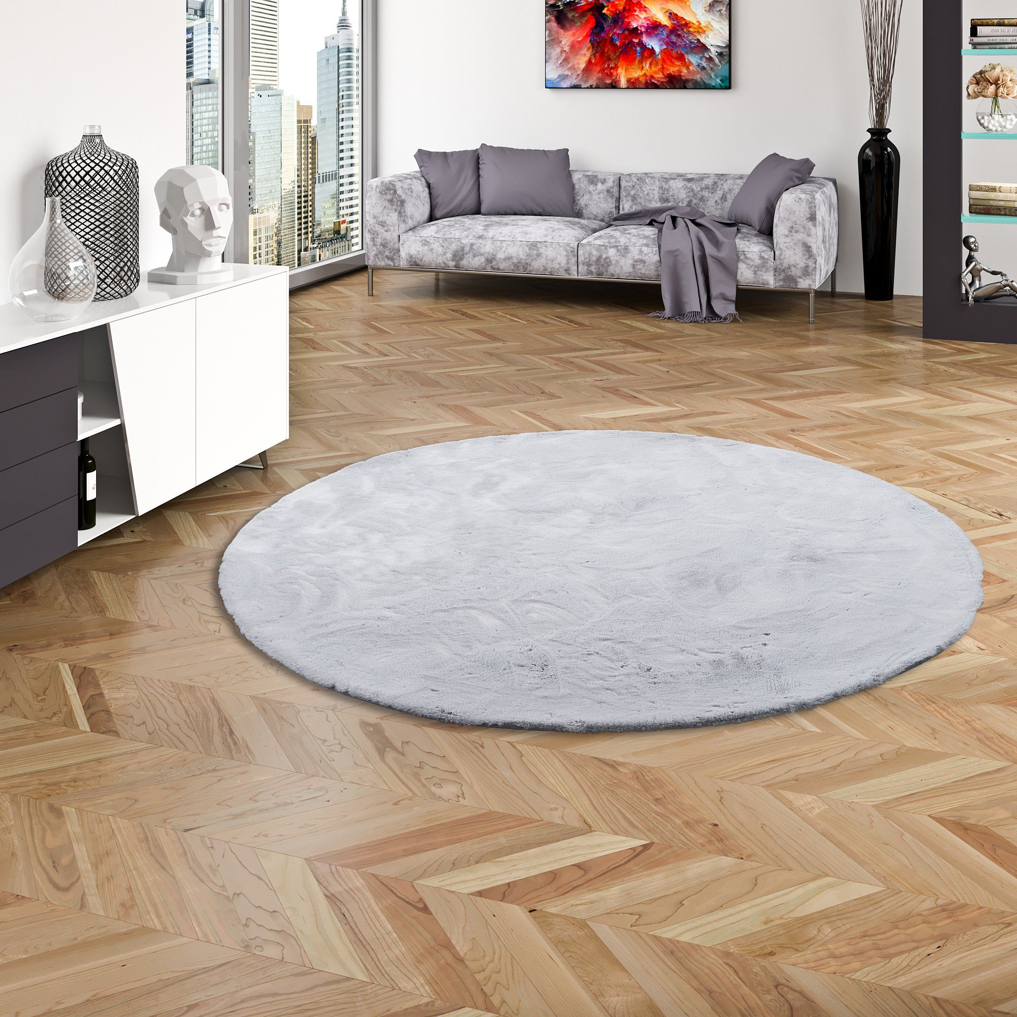 Pergamon Fellteppich Fellteppich Luxus Super Soft Plush Rund, Rund, Höhe: 25 mm