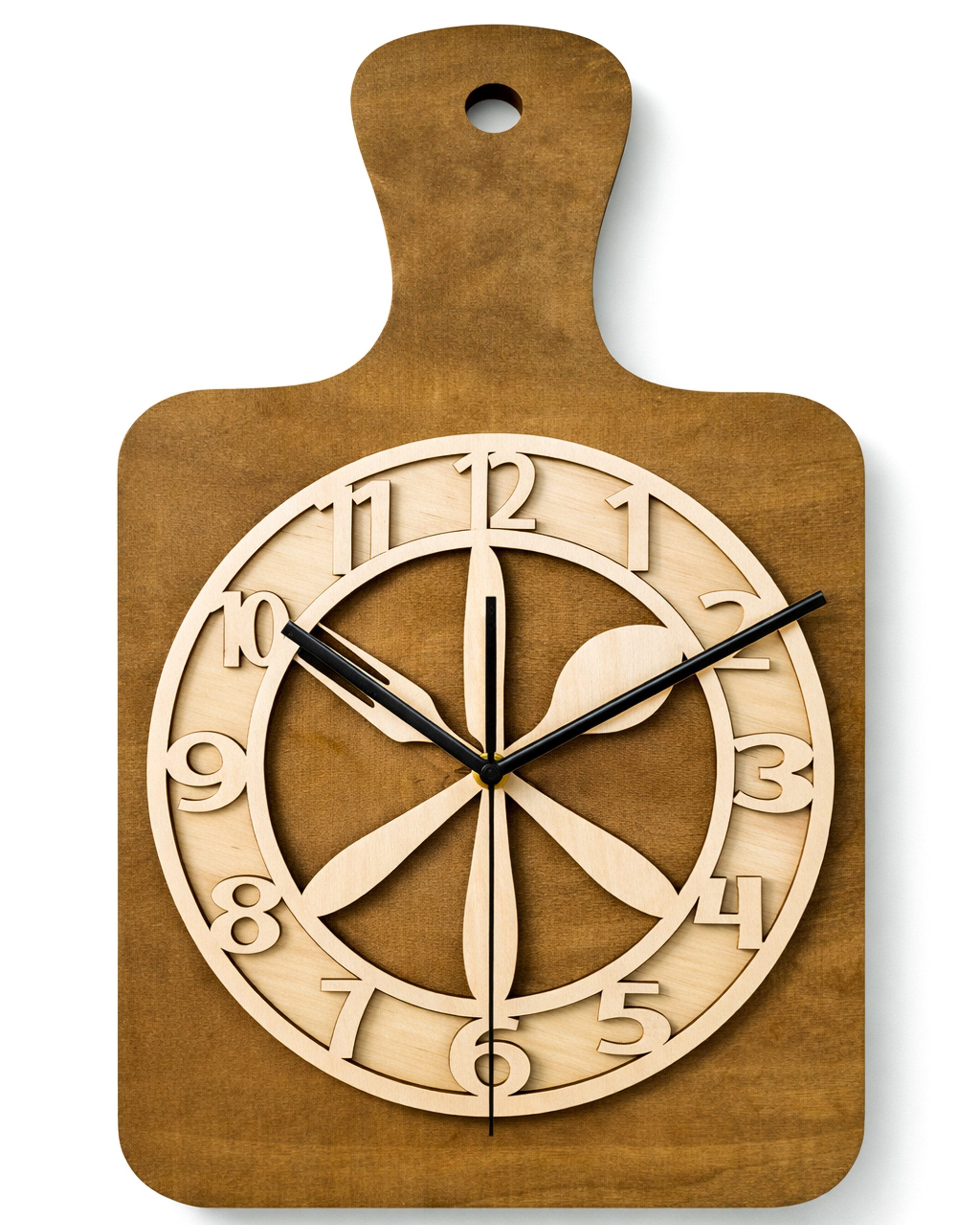 ORNAMENTI Wanduhr Küchenuhr handgefertigte, Schneidebrett, Hingucker Wanddeko, Holz (lautlos, ohne Tickgeräusche für Küche, lesbare Ziffern)