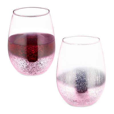 relaxdays Weinglas Weingläser ohne Stiel 2er Set rosa, Glas
