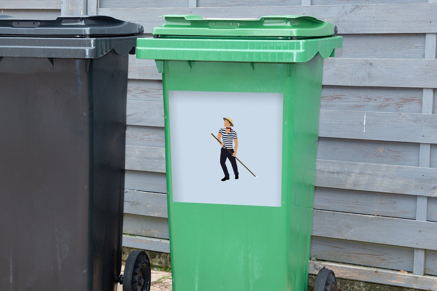Abfalbehälter - Sticker, Kleidung St), (1 Italien Container, MuchoWow Mann Mülltonne, - Wandsticker - Zeichnungen Mülleimer-aufkleber,
